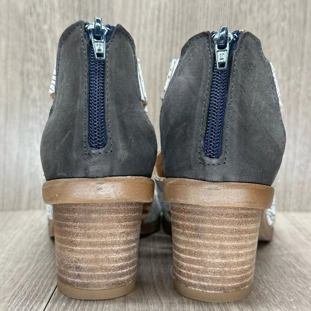 Clocharme Sandals Womens Sz 38 Open Toe Block Heel Gladiator Suede Leather Gray - Picture 4 of 12